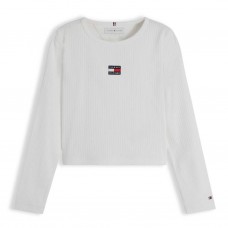 TOMMY HILFIGER μπλούζα παιδική flay rib KG0KG09065-YBR λευκή